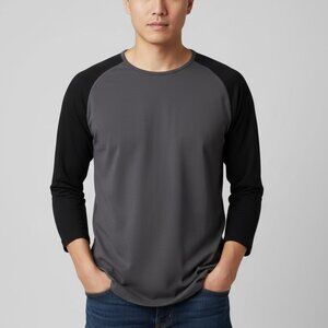 BYLT Premium Basics - 3/4th Sleeve Baseball Drop Cut Lux Shirt in Black/Silver